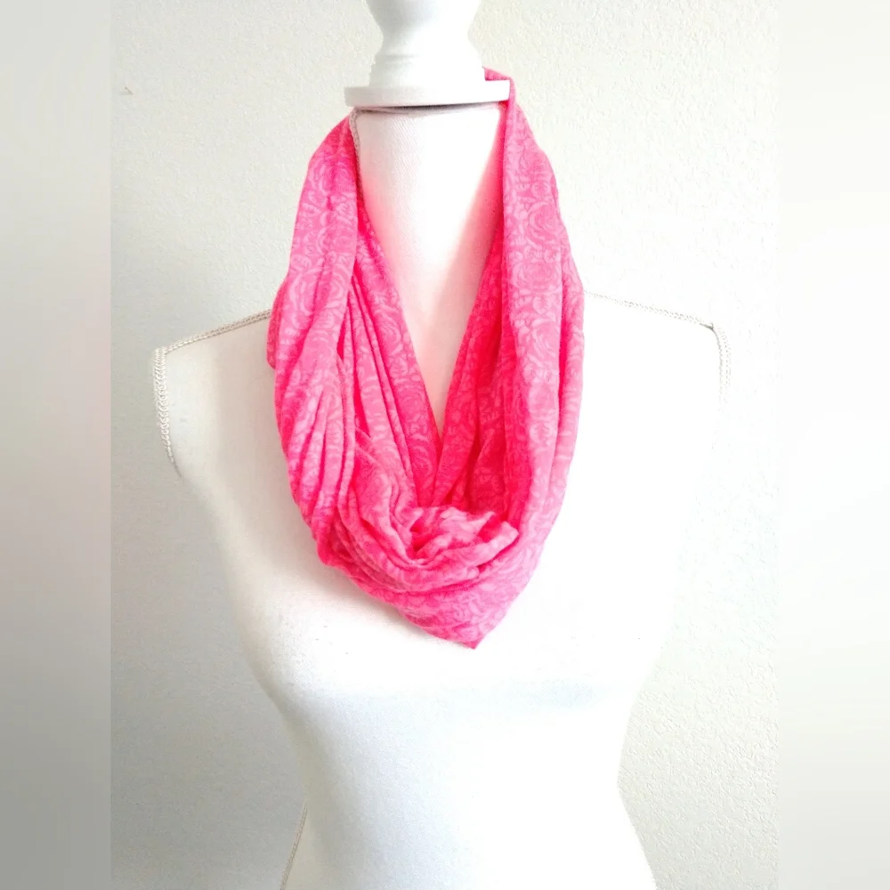 Hot Pink Infinity Scarf with Subtle Floral Print Circle Loop